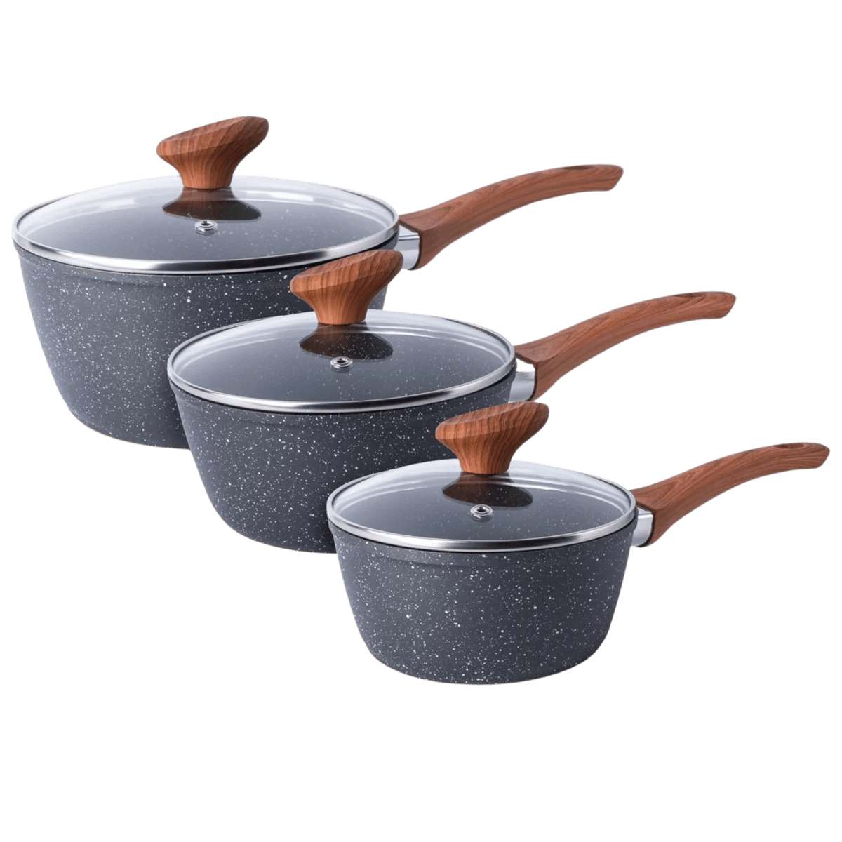 3-Piece Non-Stick Induction Saucepan Set – 16cm 18cm 20cm