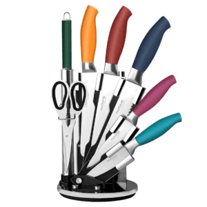 Stainless Steel Kitchen Knife Set with 360° Rotating Block – 7Pcs