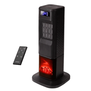 Ceramic Tower Heater with Fireplace Display & Remote